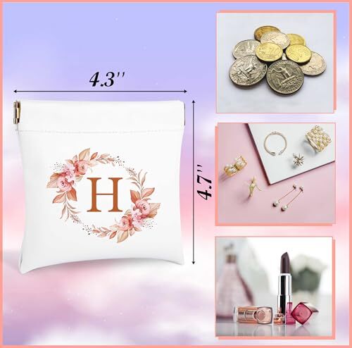 Initial Letter Pocket Cosmetic Bag,Pouches for Purse,Makeup Bag with - Picture 2 of 5