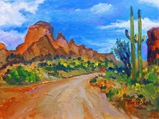 desert hills road offroad off-road Impressionism Landscape Original oil Painting