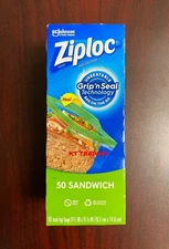 Ziploc Brand ~ Sandwich Food Bags On The Go with Grip 'n Seal Technology ~50 Ct 