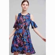 Anthropologie MAEVE Floral ELIA Open-Shoulder Dress Bell Flutter Sleeve Size 6
