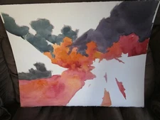 Original Watercolors By Peg Humphreys, Abstract Valley 25.5" x 20" 