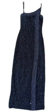 Vtg CACHE Silk Beaded Black Gown Asymmetrical Straps Backless SizeM Dress Formal