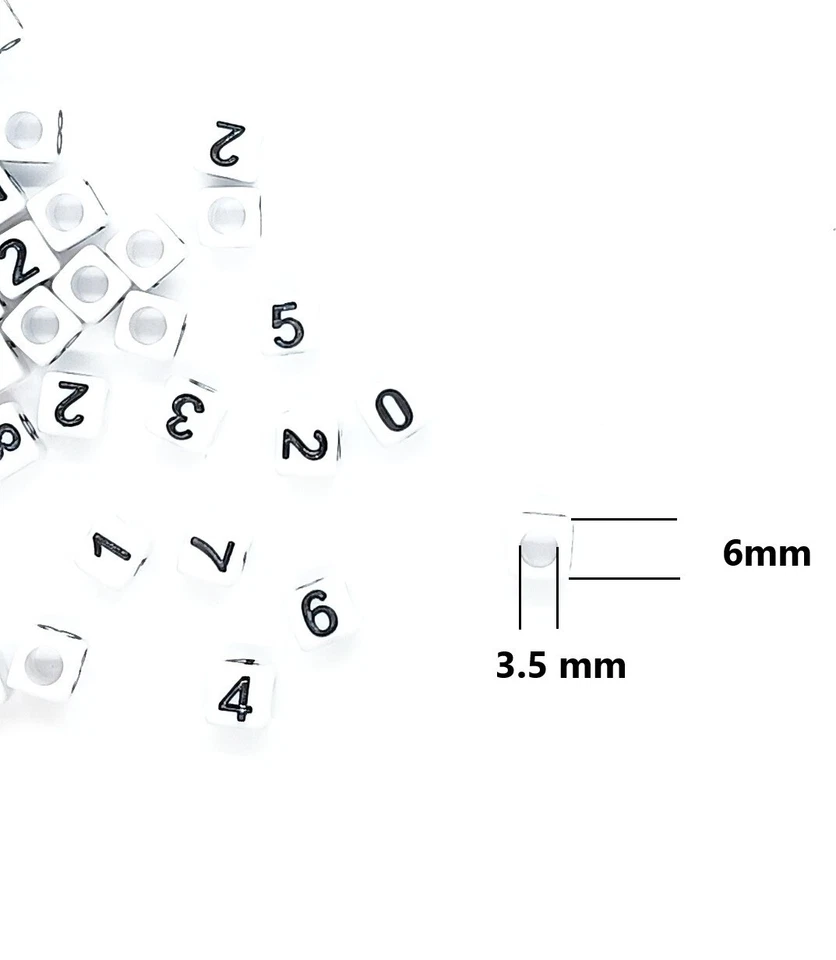 6mm cube white acrylic beads 50/100pcs single number, heart, #; mixed numbers - Image 2 of 3