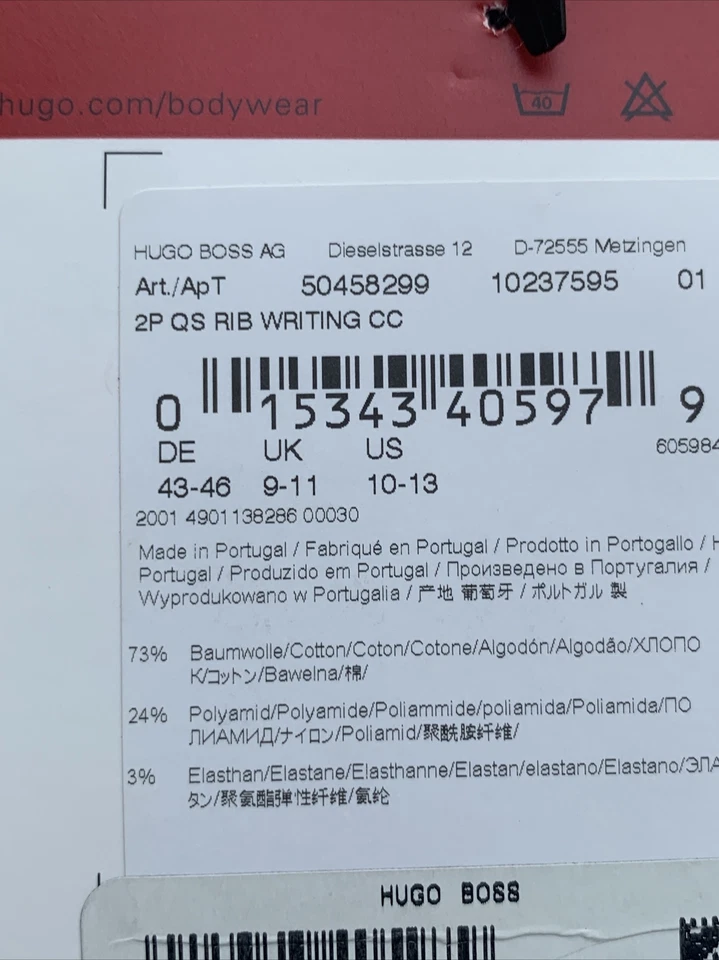 New with Tags Authentic Hugo Boss Logo Tennis Socks White 2 pairs Large - Image 4 of 4