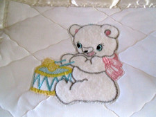 Vintage Storktex Ivory White Quilted Satin Edge Baby Crib Blanket 36"x50"