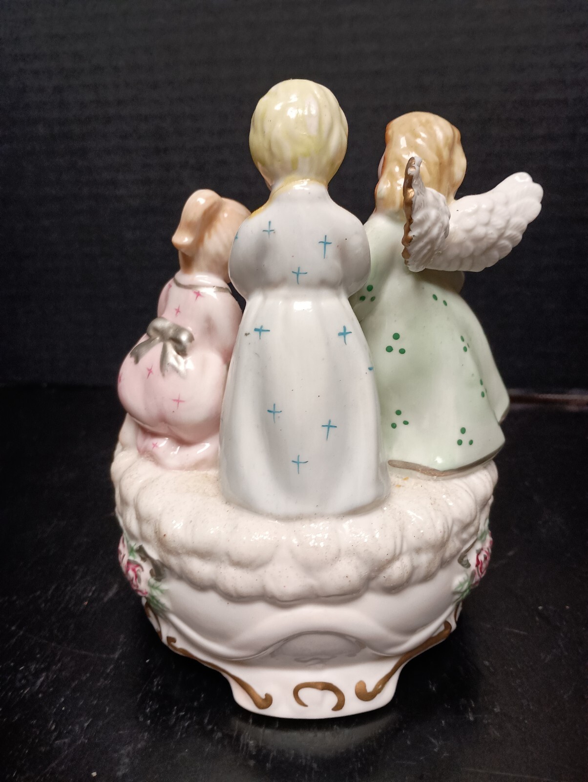 Vintage Nativity Holy Family  Angel Lamb  Ceramic Holiday Music Box 