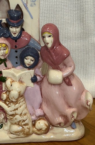 Vtg Atlantic Mold Ceramic Christmas Tree Carolers Lighted Figurine Hand Painted - Picture 2 of 20