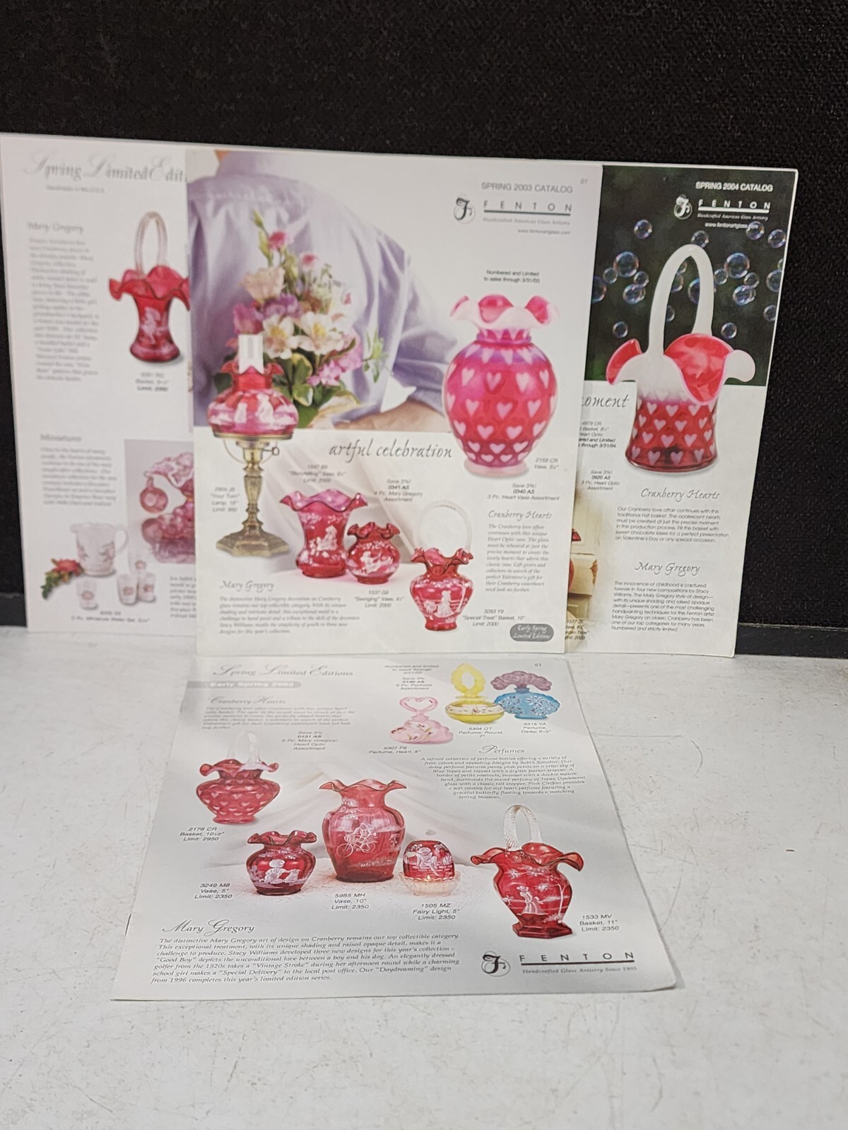 GROUP OF 4- SPRING  2000 2002-2004 Fenton Glass Catalog Limited Edition Suppl.