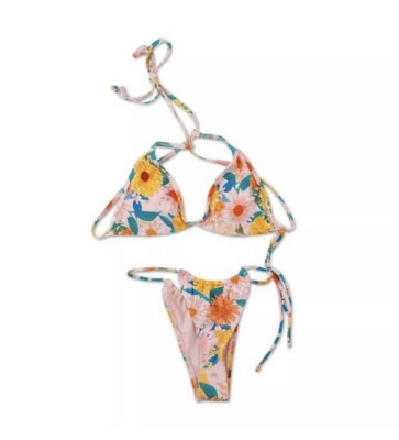 Eidon Sz XS Juniors Bikini Floral Pink Peach & Yellow NWT