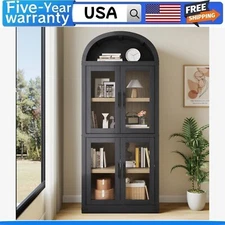 Arched Bookshelf W/Doors Farmhouse Bookcase 15.83" Depth Display Storage Shelves