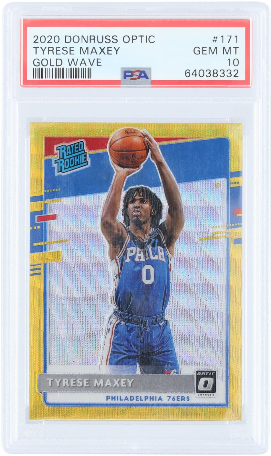 Tyrese Maxey 76ers '20-21 Panini Donruss Optic Gold Wave #171 PSA 10 Rookie Card