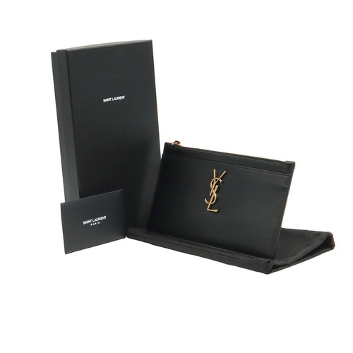 Cartera Saint Laurent de piel de becerro lisa negra con monograma dorado - Imagen 2 de 11