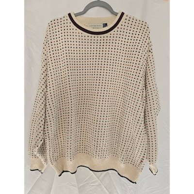 ANDHURST Mens XL Cream Red Blue Geometric Knit Sweater Crew Neck
