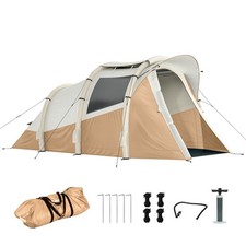 Outsunny Inflatable Camping Tent w/ Air Pump, 2-3 Person Blow Up Tent, Khaki