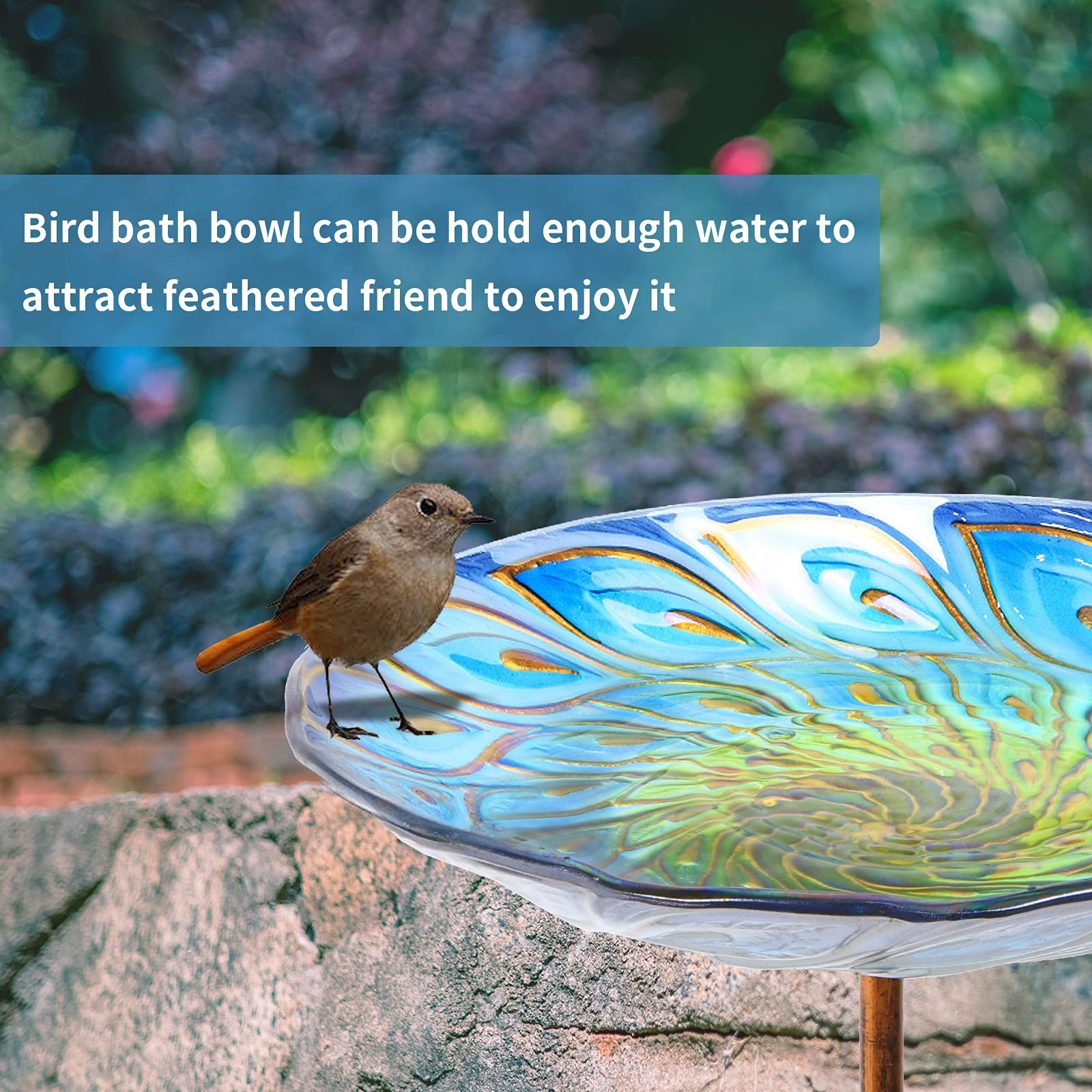 MUMTOP Glass Bird Bath, Garden Outdoor Birdbaths Birdfeeder with Metal Stake ...