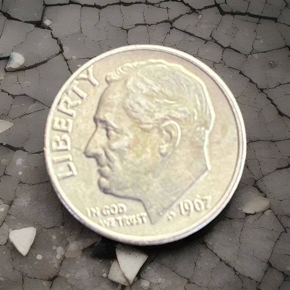 Moneda de diez centavos 1967 doble estampada sin "IN" God We Trust Foto 2 de 2