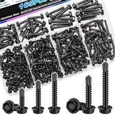 165Pcs #8#10 Self Tapping Screws, Sheet Metal Screws, 410 Stainless Steel Black