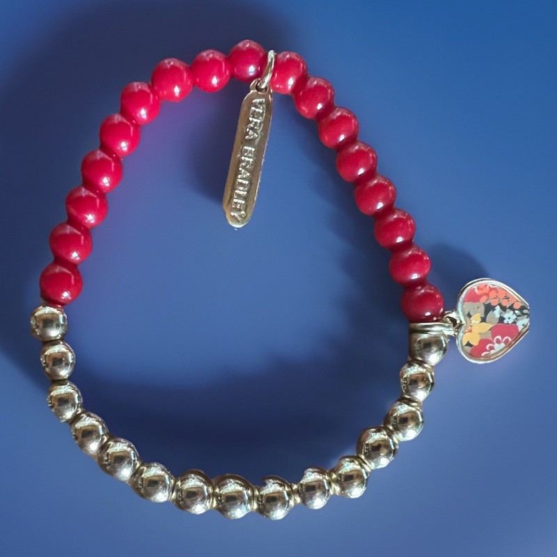 Vintage Vera Bradley Bracelet Red Bead Gold Bead Heart Signed