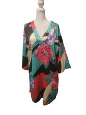Vtg Natori Tropical Floral Print Pullover Gown Small
