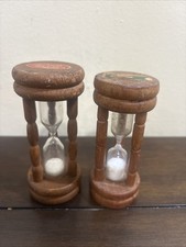 2 Vintage Wooden Sand Timers 3 Min. Sand Hour Glass 4    3.75  NEVCO  NATIONAL