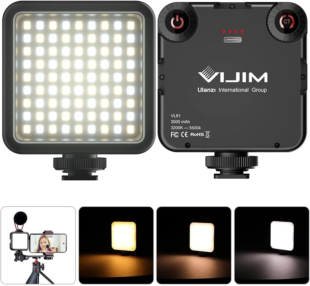 Eclairage video rechargeable 3000mAh à triple cold shoe extension lumière LED