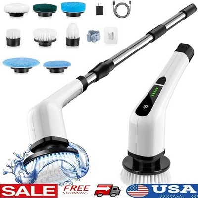 Cordless Electric Spin Scrubber W/ 8 Replaceable Brush Heads Dual Speed Tool New