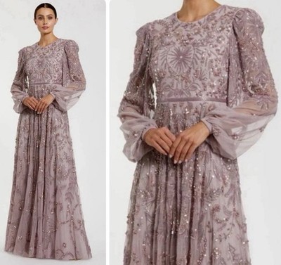 Mac Duggal 93930 Beaded Gown Size 6 Embellished A-Line Heather Evening Dress NWT