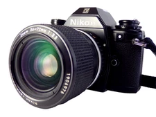 Nikon EM 35mm SLR Film Camera Black Body + Series E Zoom 36-72mm f3.5 Lens Japan