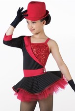 Dance Pre-Owned Costume Weissman 14762 Large Child Red Pin Stripes Jazz Sequin