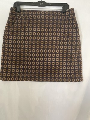 LOFT Women's Petites Brown Navy Floral Jacquard Pencil Skirt 10P Zip Lined