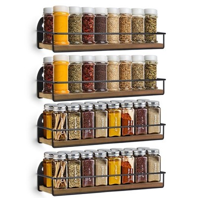 TJ.MOREE 4 Pack Spice Rack Wall Mounted Rustic Style Hanging Spice Organizer ...