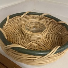 Vintage Woven Rattan Bentwood Gathering Serving and Dip Basket  Bowl EUC 13.5  W