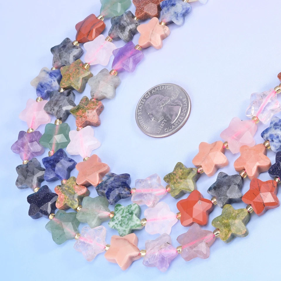 Coloridas cuentas de estrellas facetadas de piedras preciosas surtidas 14 mm 15,5 pulgadas hilo Foto 3 de 4