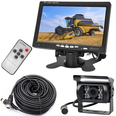 4 Pin 15M CCD IR Backup Camera 7'' Rear View Monitor Kit for Truck Caravan Bus RV