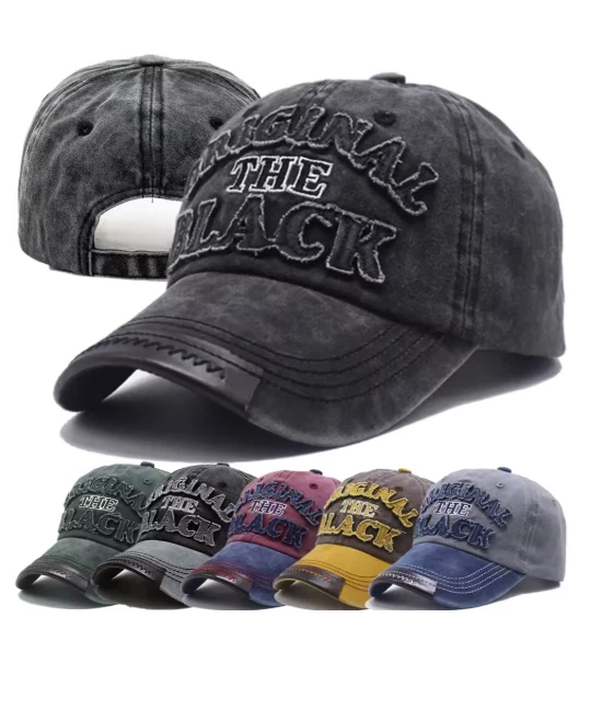 Vintage Distressed Original The Black Embroided Cotton Baseball Cap Free P&P