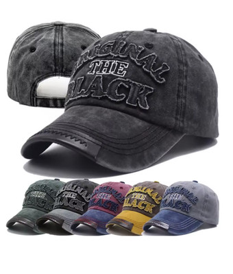 Vintage Distressed Original The Black Embroiderd Cotton Baseball Cap Kostenloser Versand