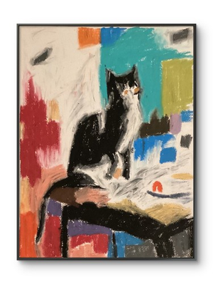 #ad Colorful 11x14 Modern Expressionism Abstract Canvas Art Cat on Table $125.00