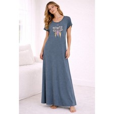 Wildfox Angel Wing Graphic Maxi Boho Dress Blue Gray Cotton Floor Length XS