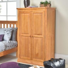 Solid Pine Small Double Wardrobe, Cheshire Pine Wax Finish Bedroom Furniture New