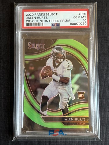 2020 Select - Field Level Jalen Hurts #350 Neon Green Prizm Die-Cut (RC) PSA 10