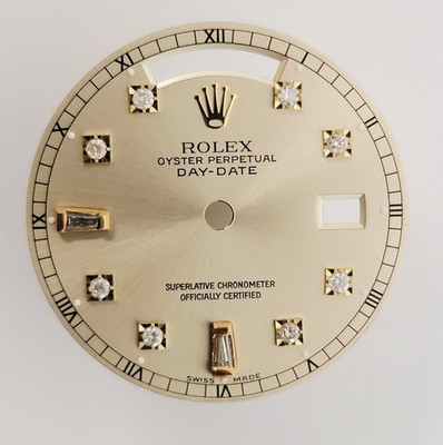 Genuine Rolex Dial Day-Date Silver 36mm YG w/Custom Diamond Markers 18038, 18238