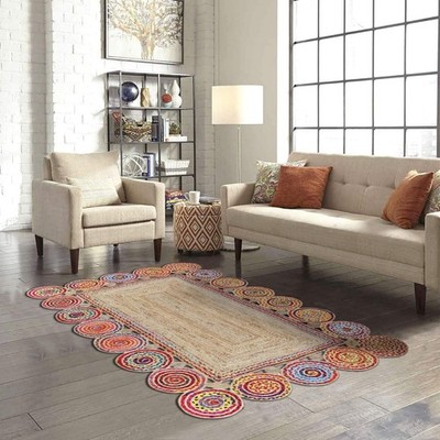 Runner Rug Natural Cotton  Jute Rectangular Carpet Reversible Entryway Area Rug