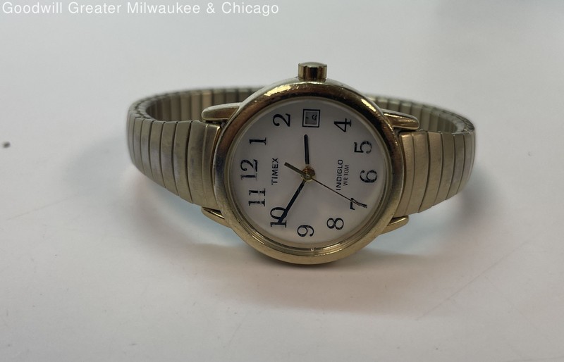 Timex Gold Tone White Date Dial Stainless Steel Women's Watch 25.9g