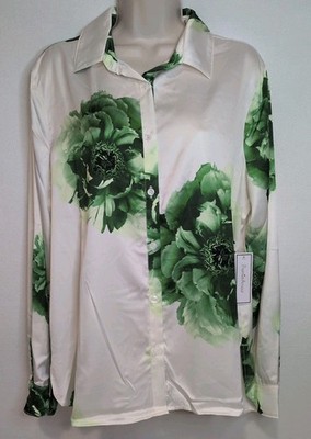 Premier Amour Women's Long Sleeves Floral Button Down Shirt Medium