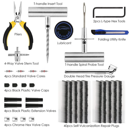 Tire Repair Kit - 68pcs Heavy Duty Tire Plug Kit, Universal Tire Repair Tools... - Picture 2 of 7