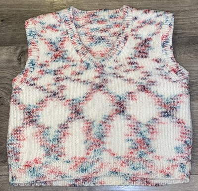 Handmade Crochet Knit Cream W Red Green V Neck Sweater Vest Sz 4/5? P2P16 Sh2w16