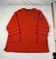 Vintage Harley Davidson Orange Thermal Henley Long Sleeve