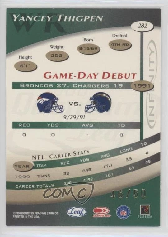 2000 Quantum Leaf Infinity Green /50 Yancey Thigpen #282 - Image 2 of 2