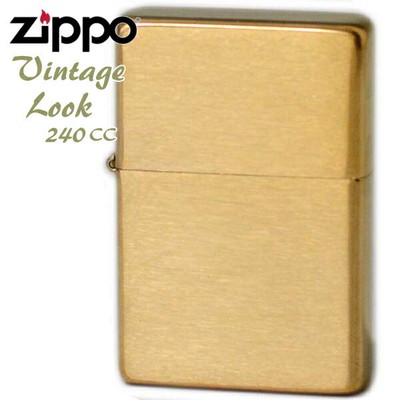 Zippo Lighter 240Cc Flat Top Brush Brass Plain Solid Gold Oil 