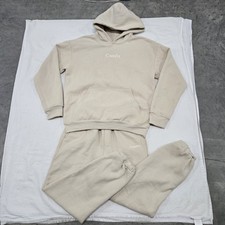 Size MEDIUM Comfrt Oversized Cream Fleece Hoodie Sweatpants Sweatsuit Set Adults